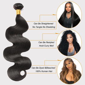 CSCHS Body Wave Hair Extensions natural black colour display