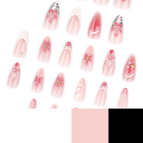 CTTHNBD Almond Press on Nails close-up of 3D flower rhinestone design