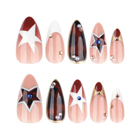 CTTHNBD Almond Press on Nails close-up of star design