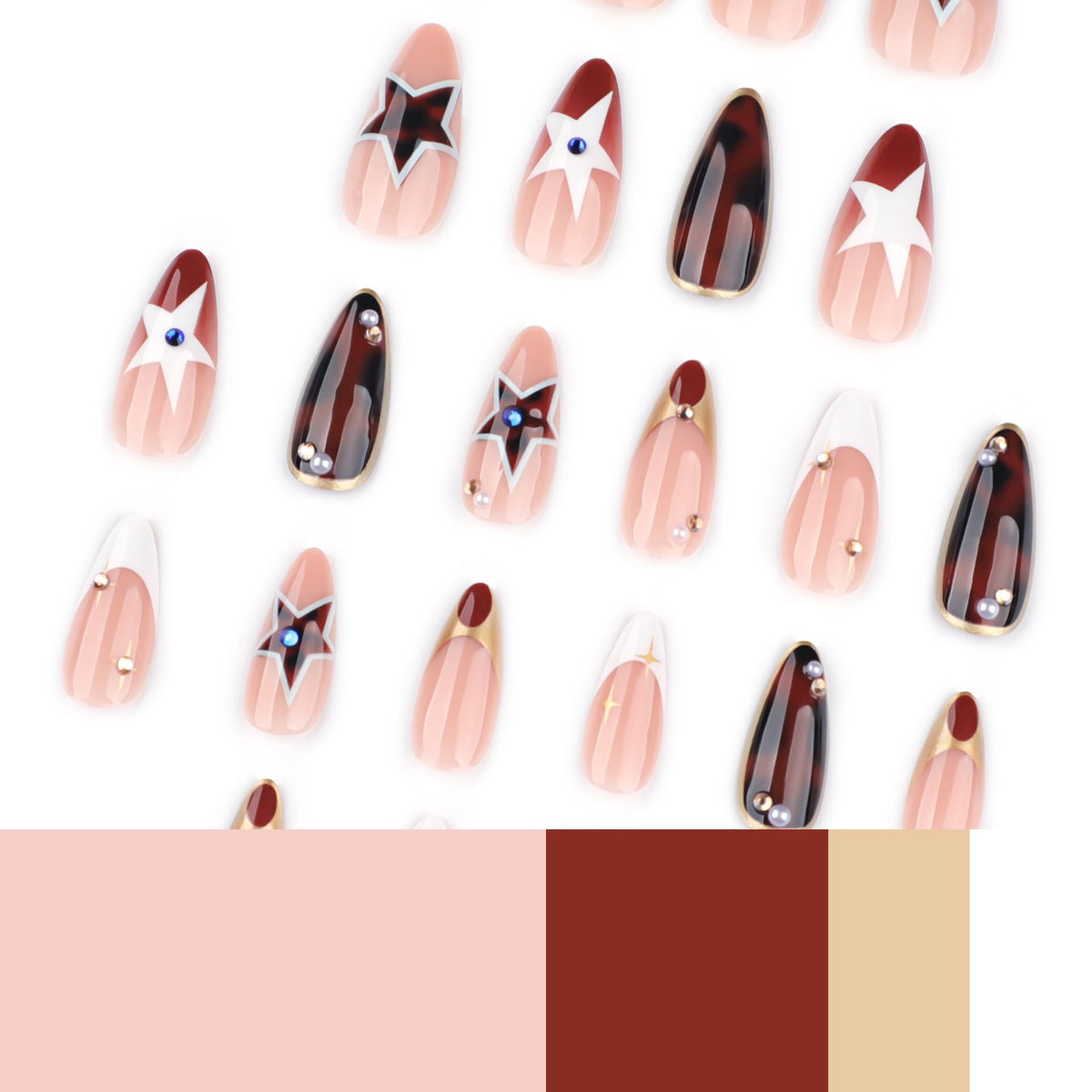 CTTHNBD Almond Press on Nails displayed on a hand