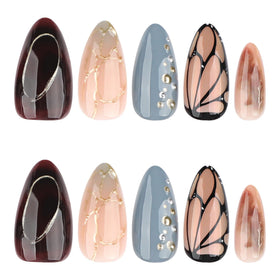CTTHNBD Almond Press on Nails displayed on a hand