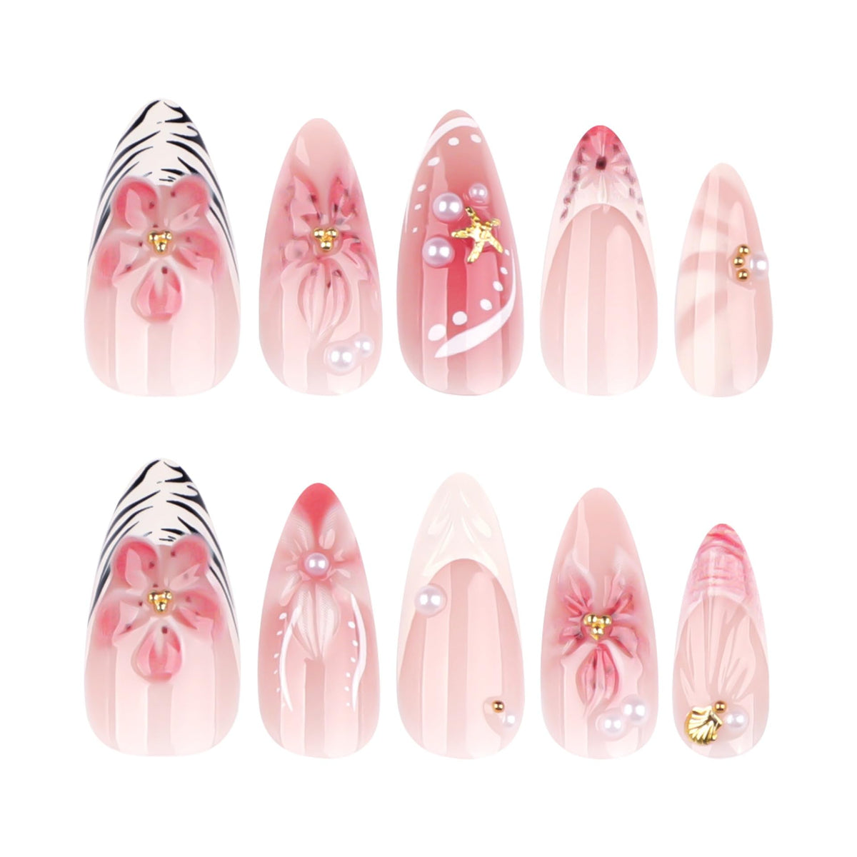 CTTHNBD Almond Press on Nails displayed on a hand