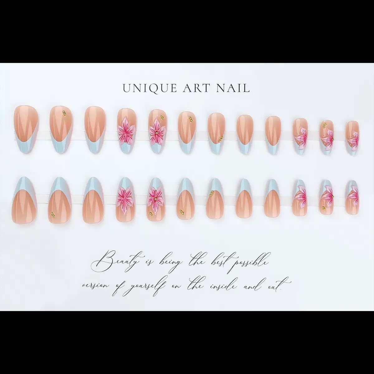 CTTHNBD Almond Press on Nails floral design close-up
