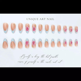 CTTHNBD Almond Press on Nails floral design close-up