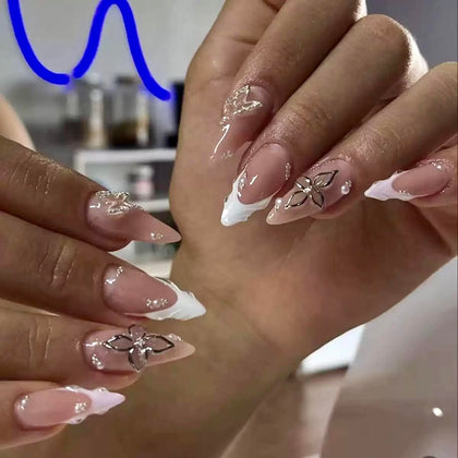 CTTHNBD Almond Press on Nails front view with French tip design