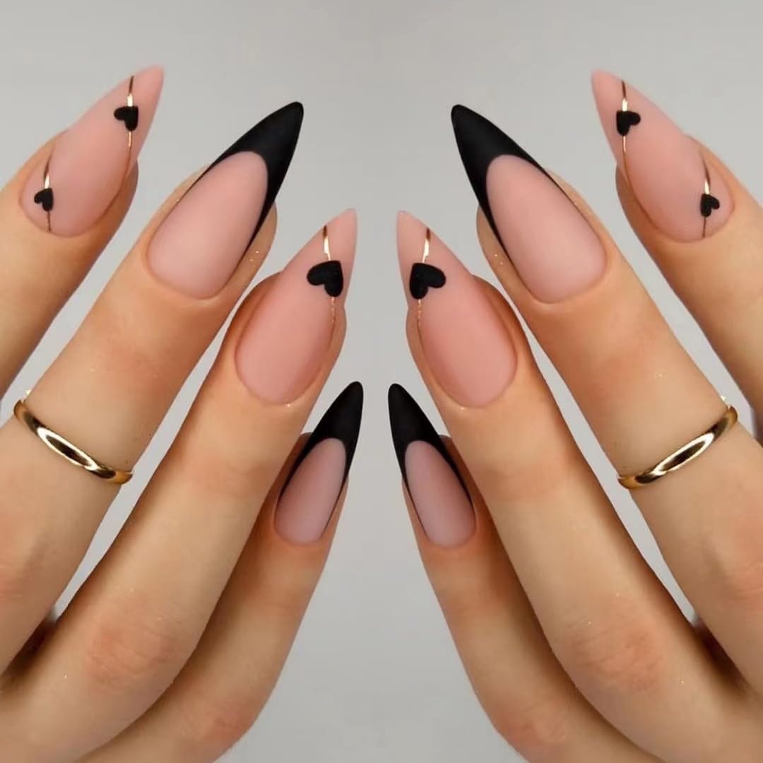 CTTHNBD Black French Tip Press On Nails 24 Pcs front view