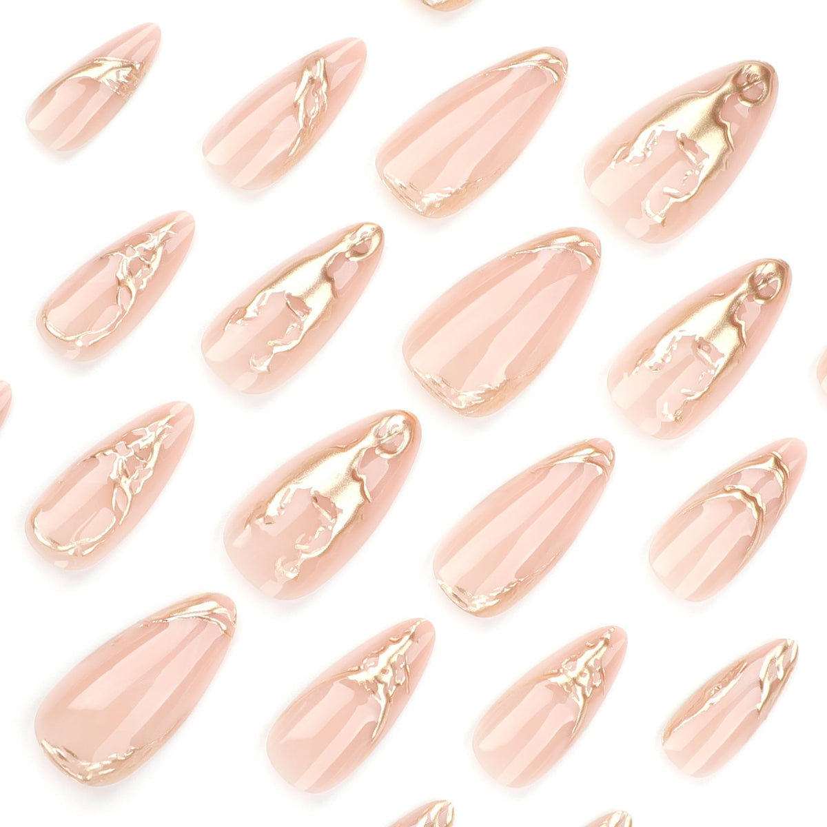 CTTHNBD Gold Press On Almond False Nails packaging with included accessories