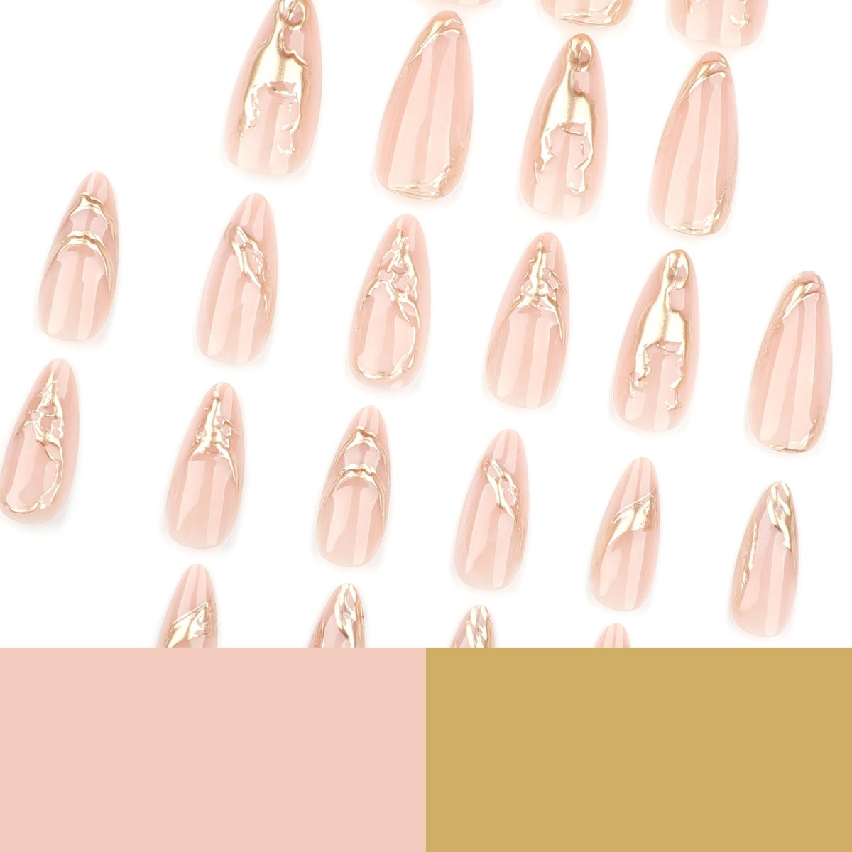 CTTHNBD Gold Press On Almond False Nails with nail file and jelly glue stickers