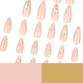CTTHNBD Gold Press On Almond False Nails with nail file and jelly glue stickers