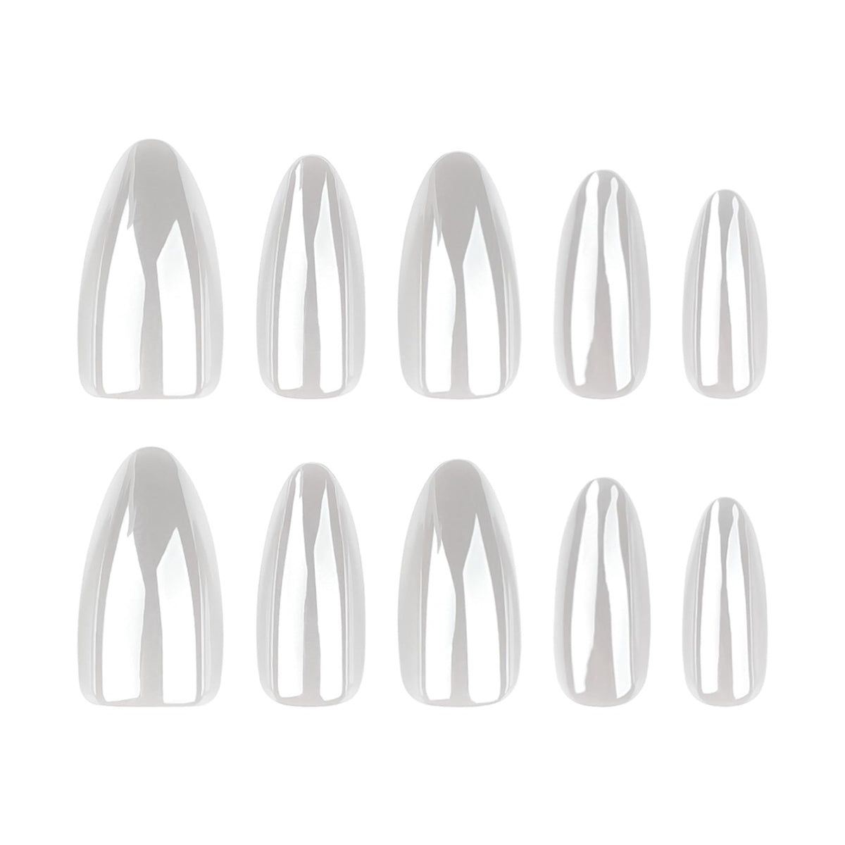 CTTHNBD Medium Press on Nails Almond Chrome White wooden stick