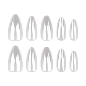 CTTHNBD Medium Press on Nails Almond Chrome White wooden stick