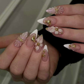 CTTHNBD Medium Press on Nails Almond French Tip design front view