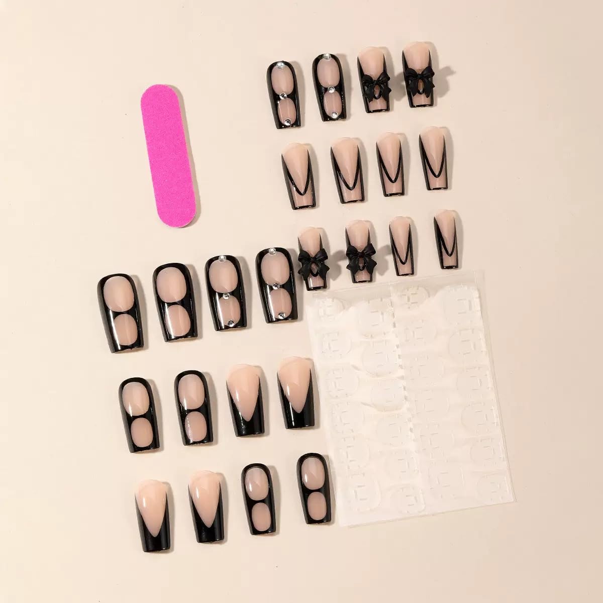 CTTHNBD package of 24 square press on nails with nail file and glue stickers