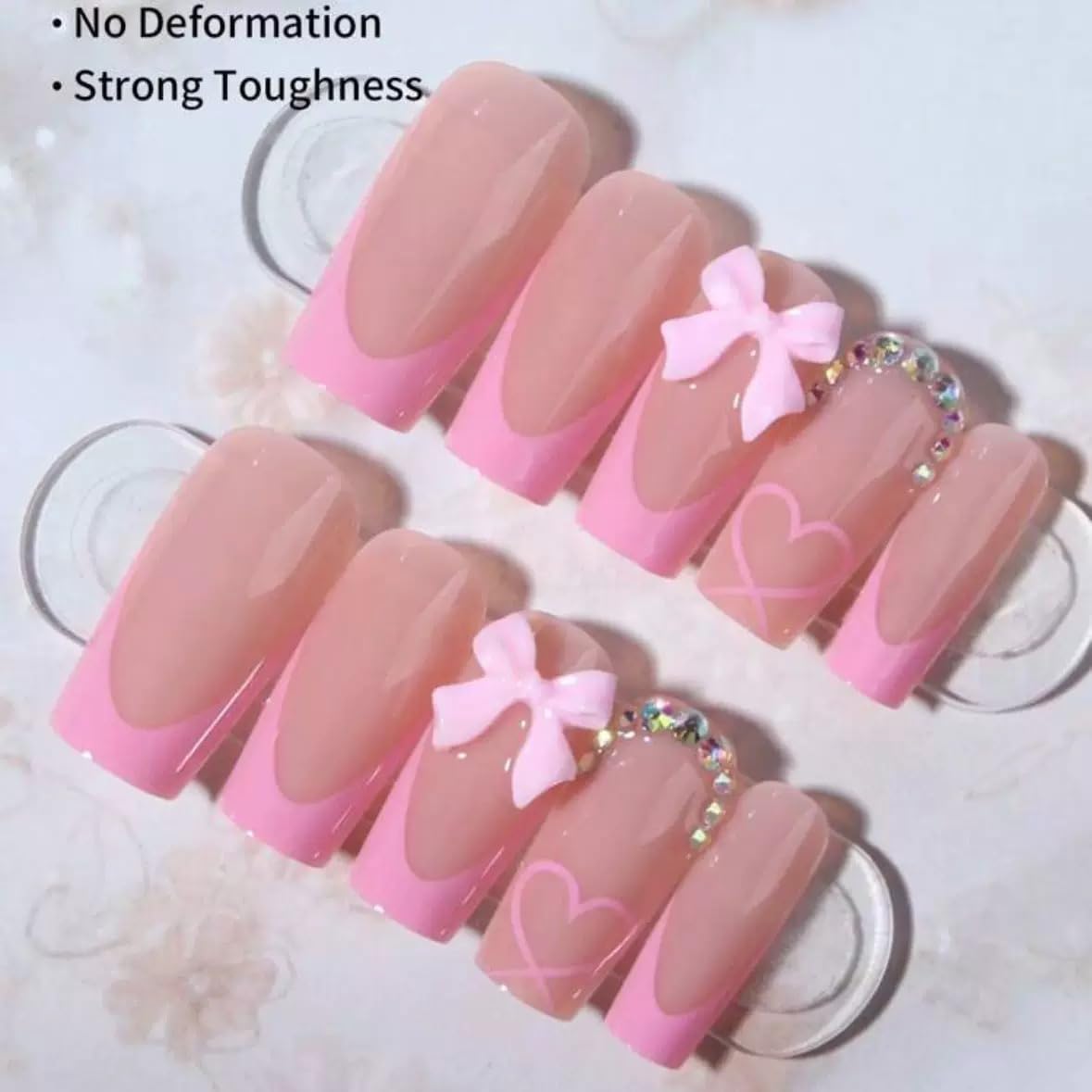 CTTHNBD Pink French Tip Press on Nails packaging with included accessories