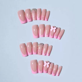 CTTHNBD Pink French Tip Press on Nails side view showing nail design