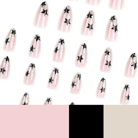 CTTHNBD Press on Nails Almond close-up of black star design