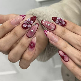 CTTHNBD Press on Nails Almond floral design front view