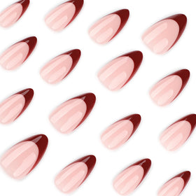 CTTHNBD Press on Nails Almond Medium Wine Red French Tip with nail file