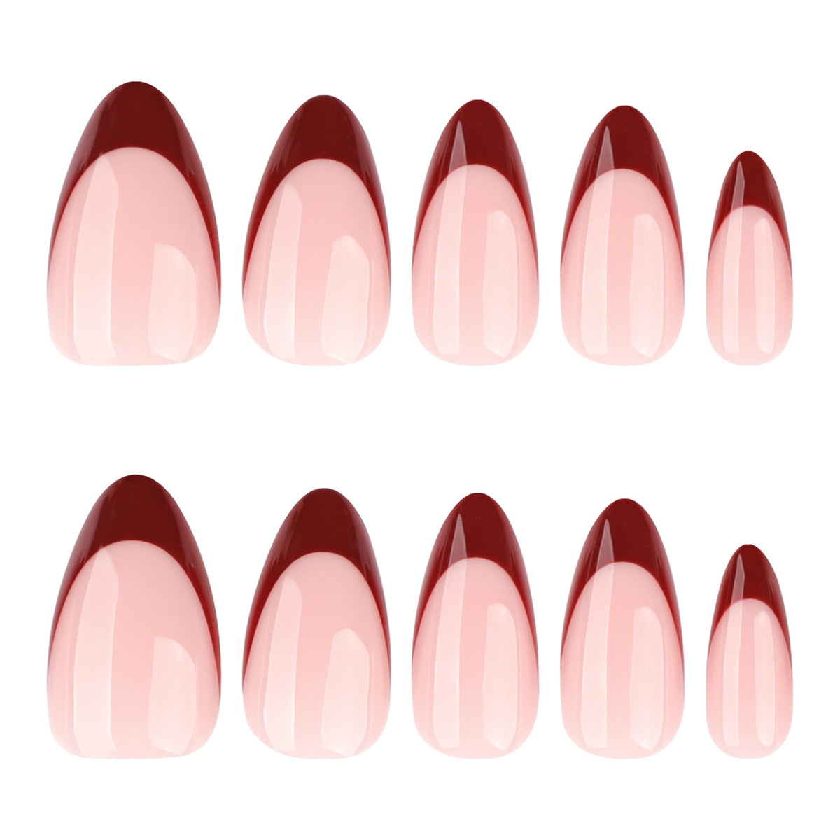 CTTHNBD Press on Nails Almond Medium Wine Red French Tip wooden stick