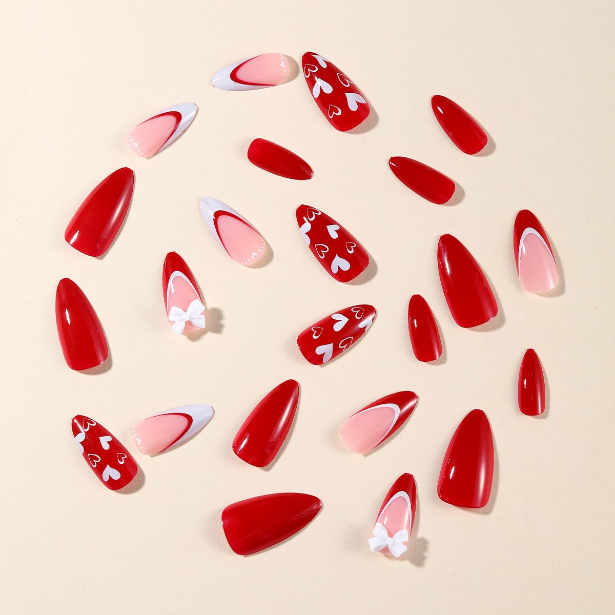 CTTHNBD Press on Nails Red with included nail file and glue stickers