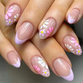 CTTHNBD Short Almond Press on Nails with colourful flower design