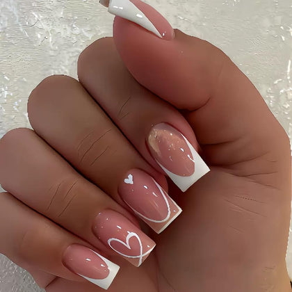 CTTHNBD Square Press on Nails Medium White French Tip front view