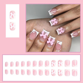 CTTHNBD White French Tip Press on Nails Medium package contents including nail file and glue stickers