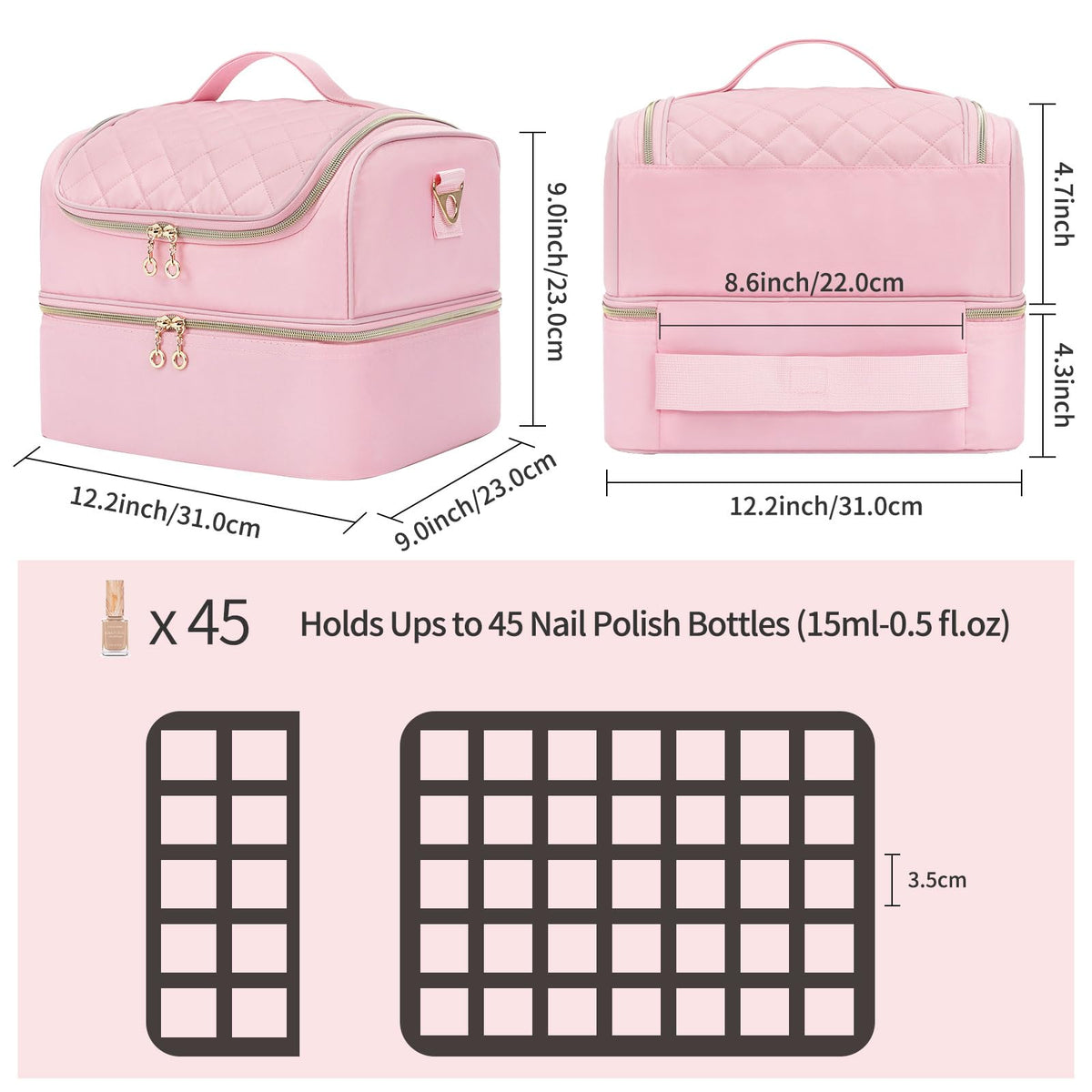 CUBETASTIC Nail Polish Organizer Case open showing 45 slots