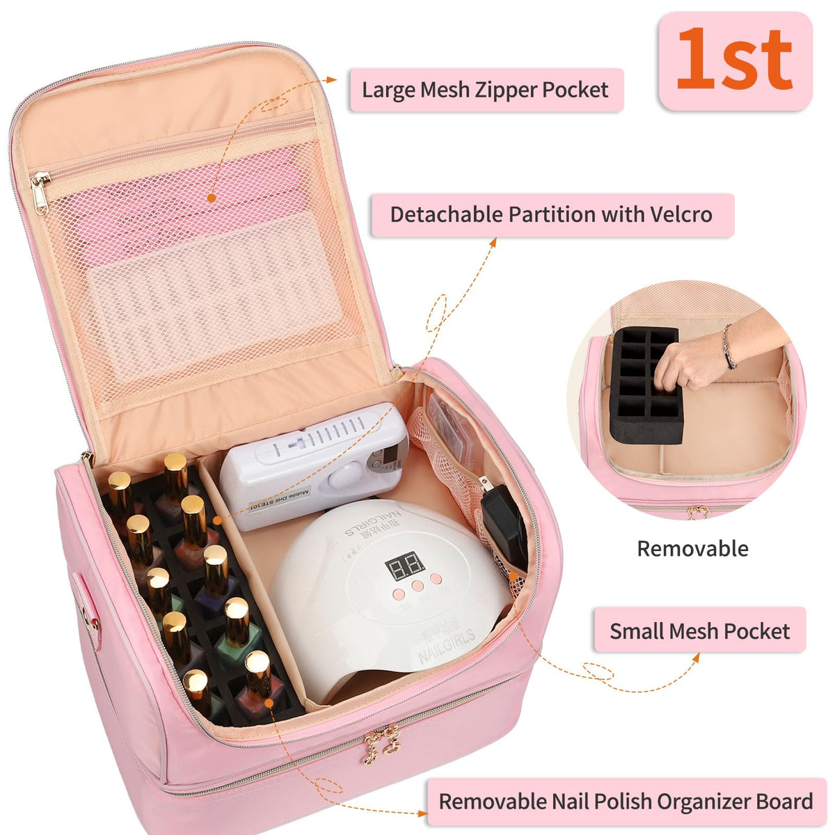CUBETASTIC Nail Polish Organizer Case with nail lamp and tools
