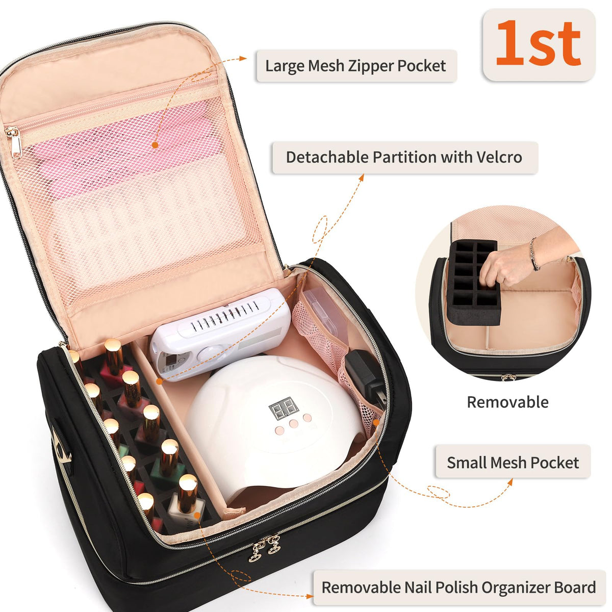 CUBETASTIC Nail Polish Organizer open with nail polish bottles inside