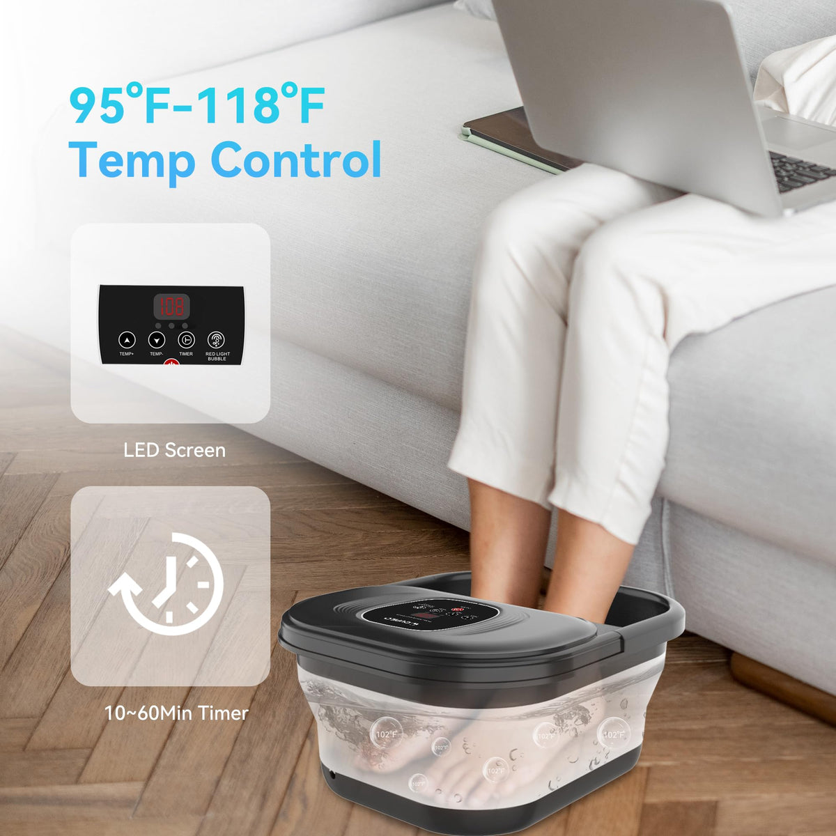 CuPiLo Foot Spa Bath Massager showing manual rollers