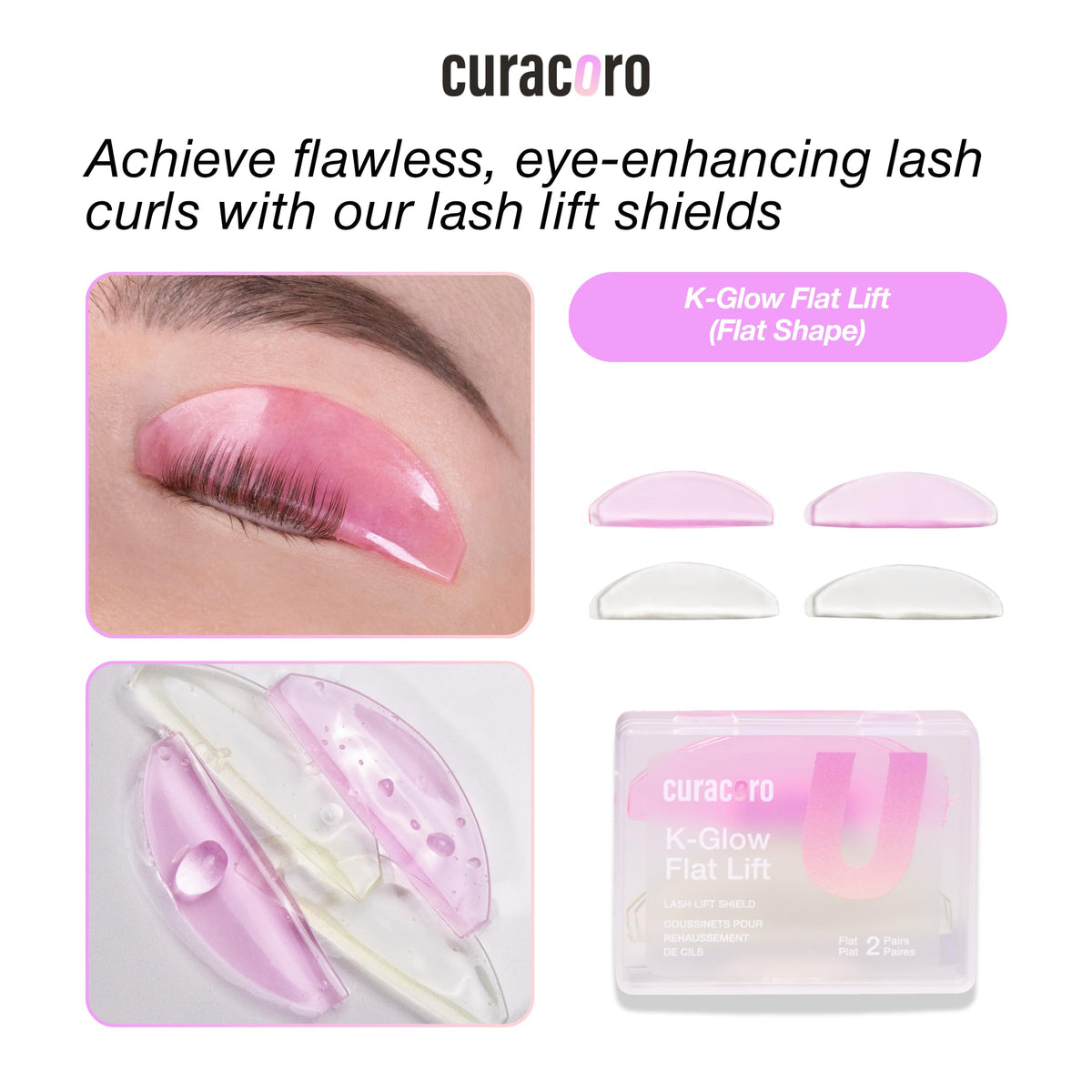CURACORO Korean Lash Lift Shields displayed with other beauty tools