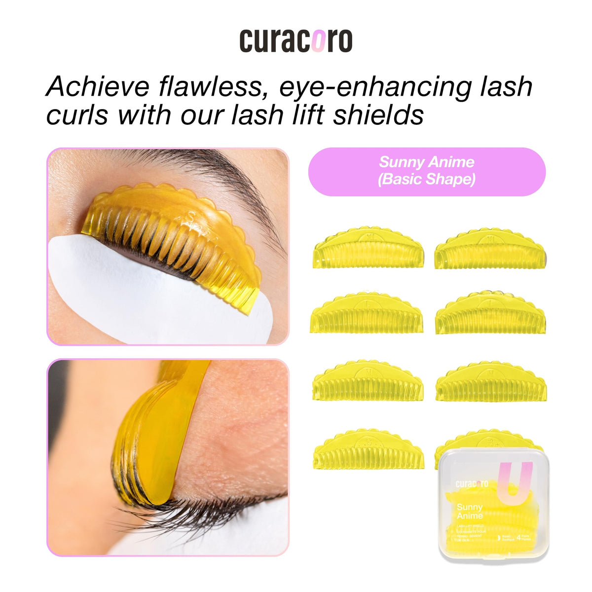 CURACORO Lash Lift Shields set with lash glue for extra hold
