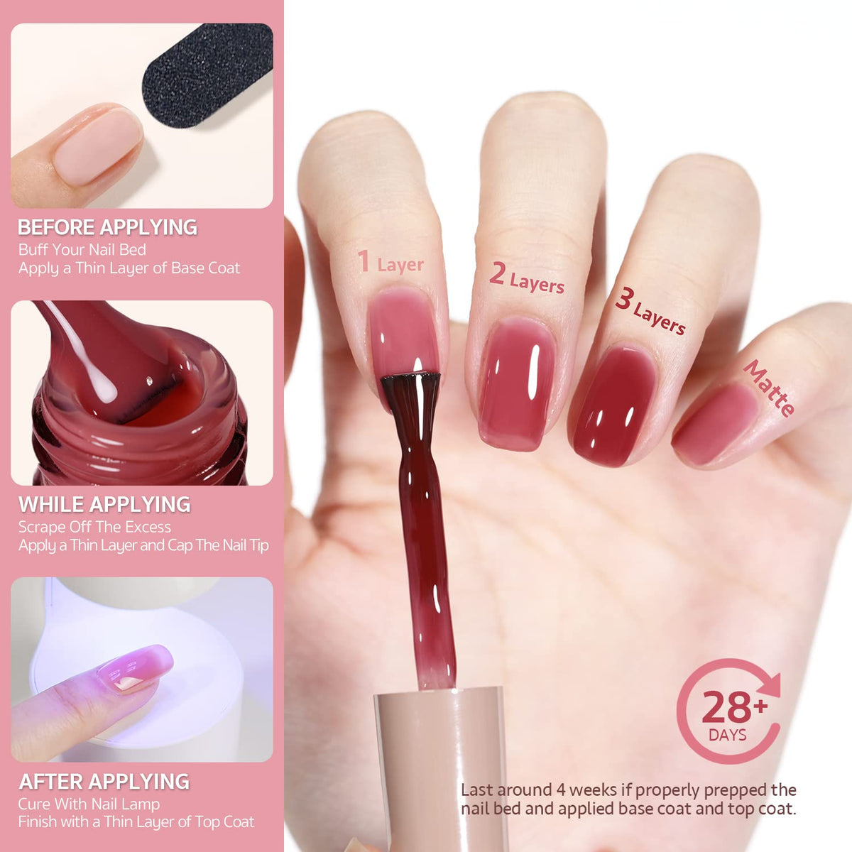 Curing GAOY Jelly Nude Gel Nail Polish under UV lamp