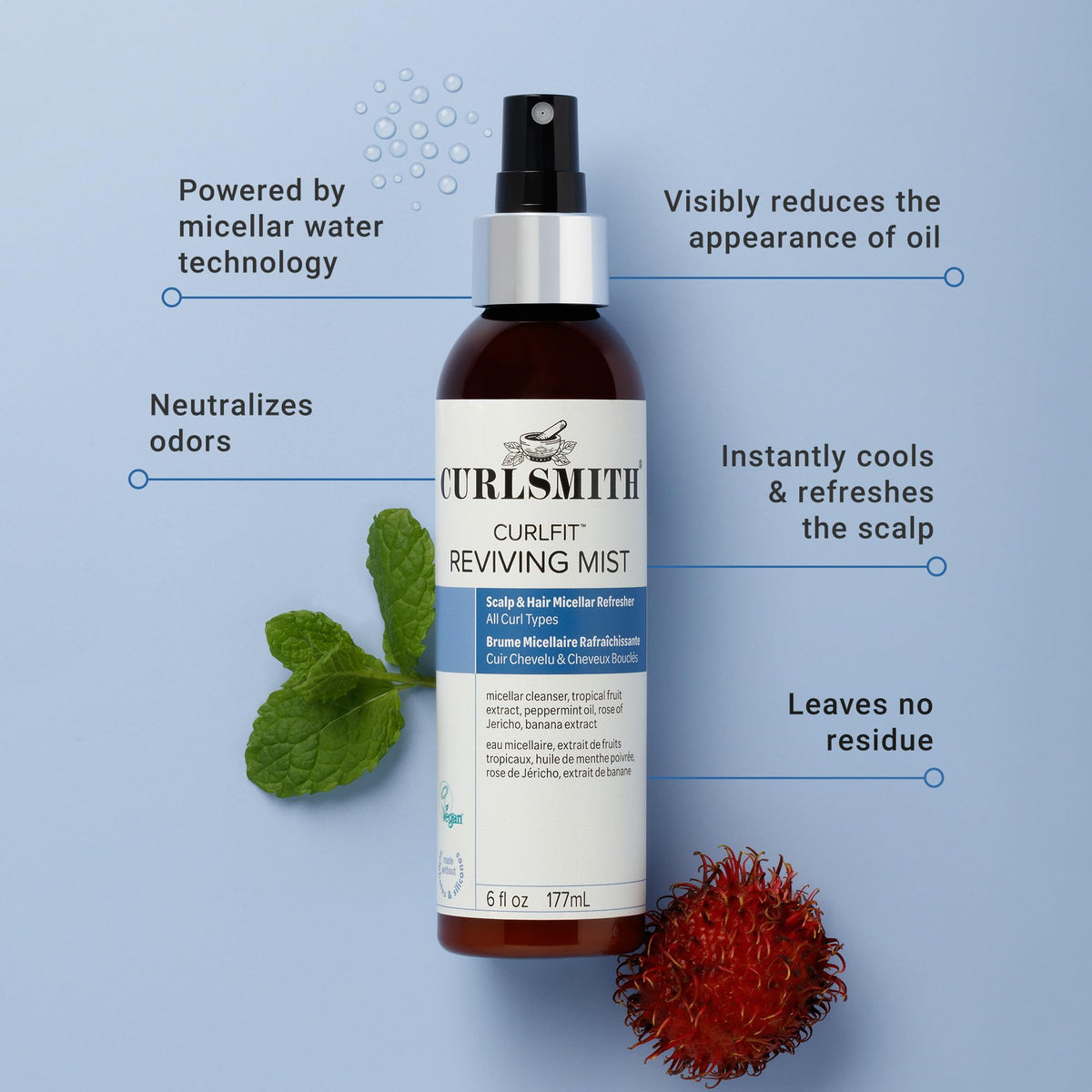 CURLSMITH CurlFit Reviving Mist 6 oz side view showing spray nozzle