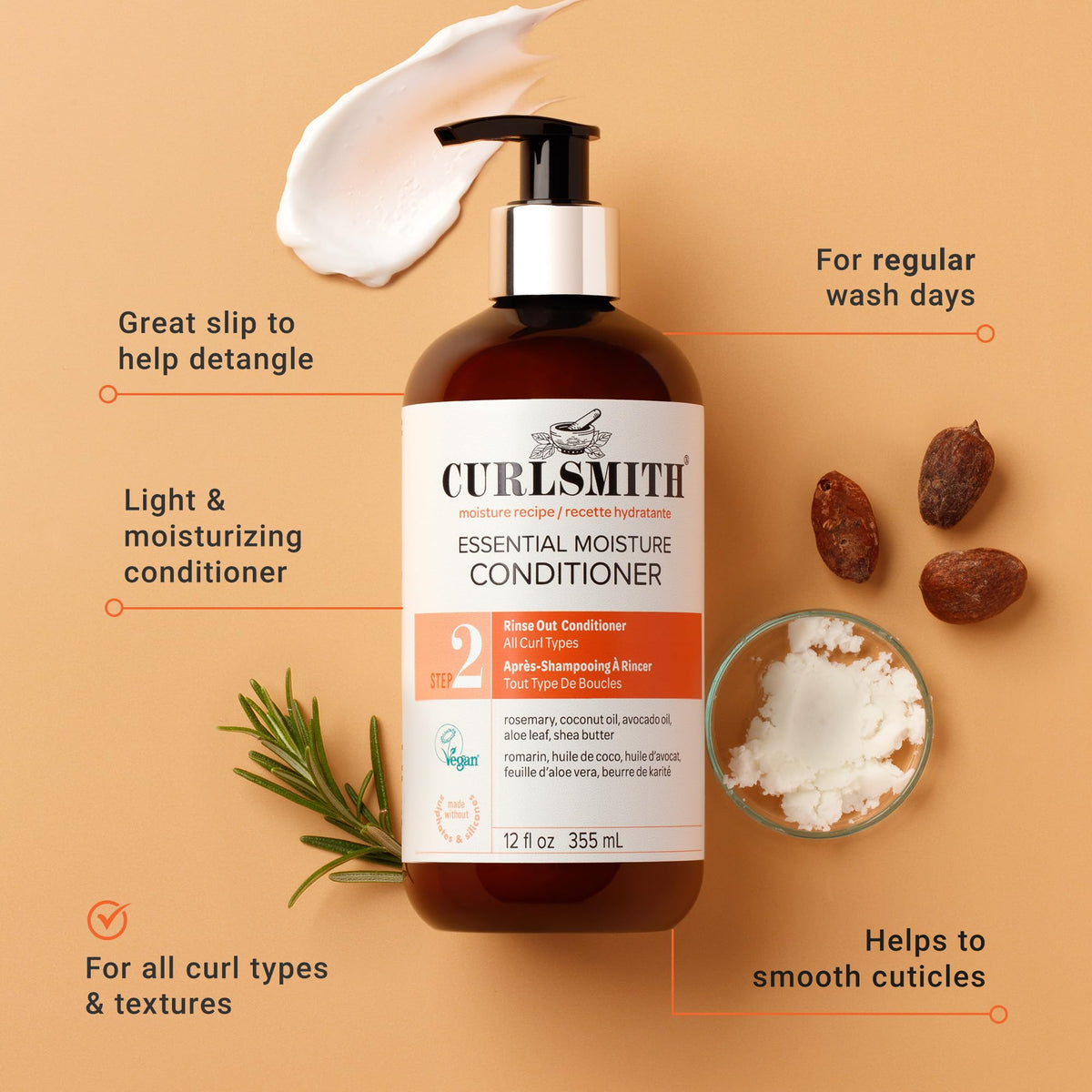 CURLSMITH Essential Moisture Conditioner back view with ingredient list