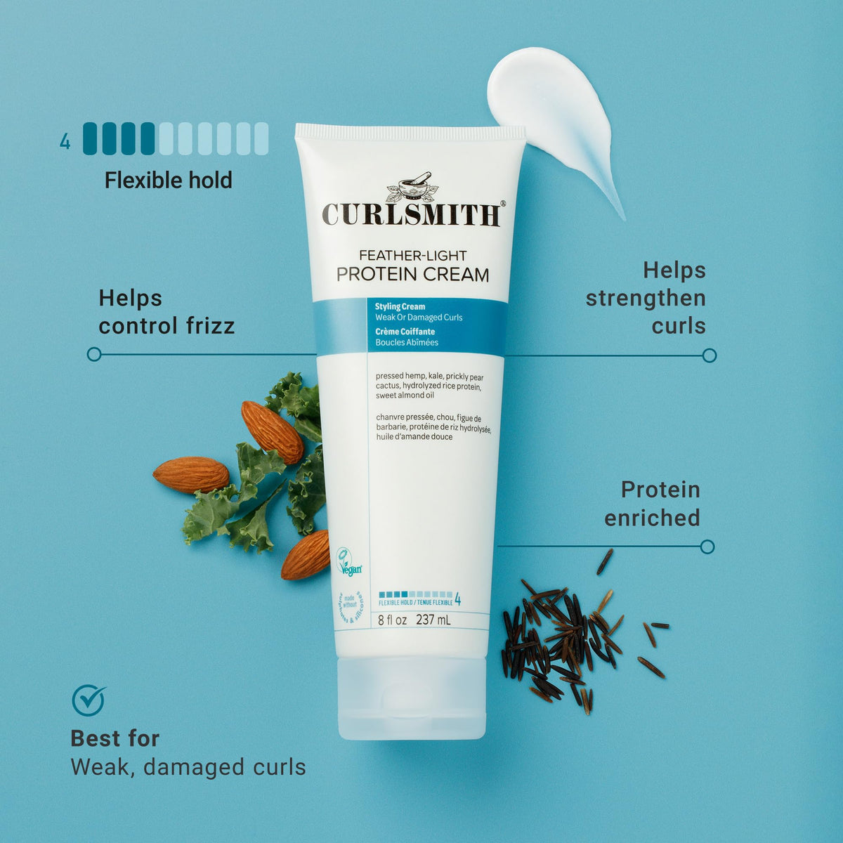 CURLSMITH Feather Light Protein Cream 240g back view with ingredient list