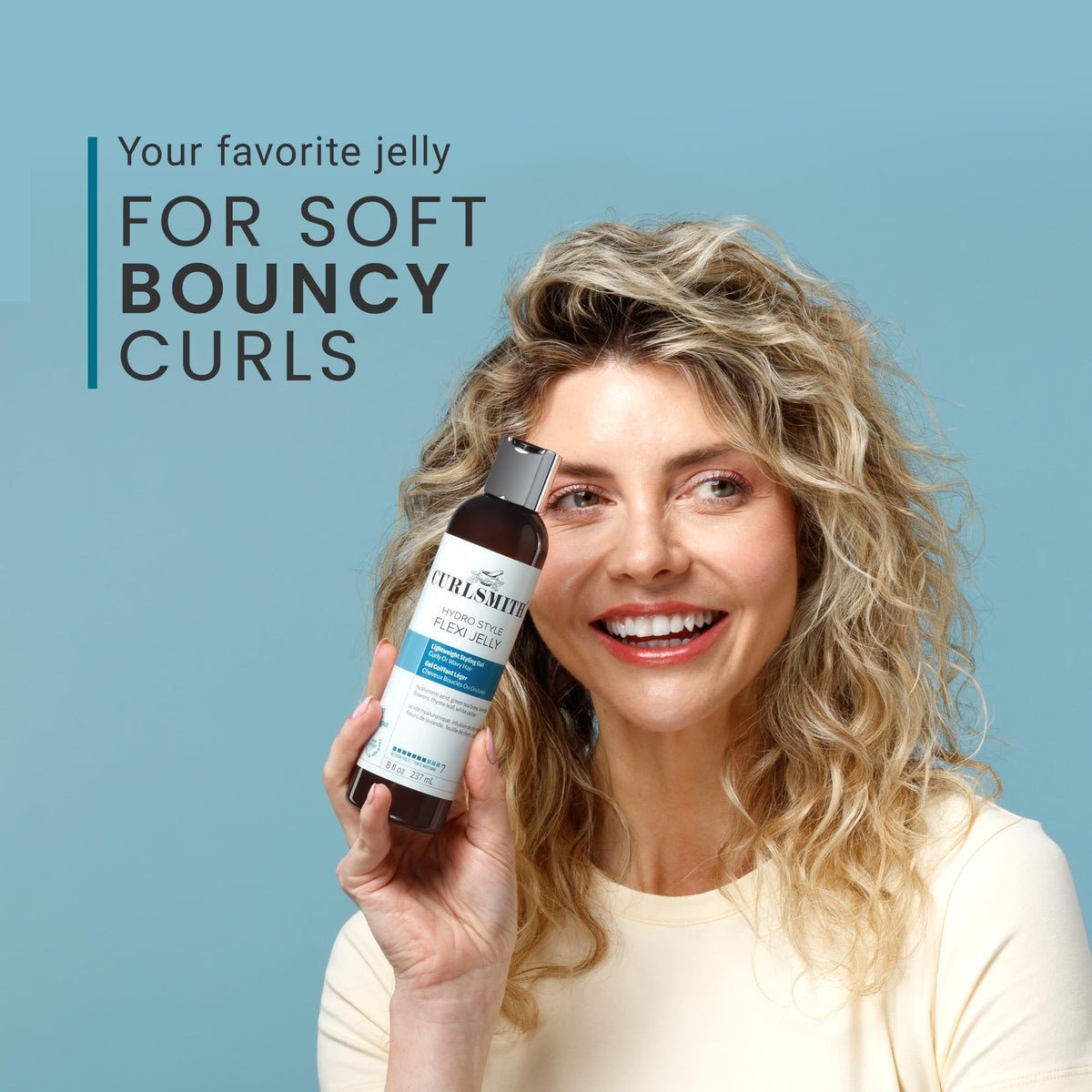 CURLSMITH Hydro Style Flexi Jelly packaging on a bathroom shelf