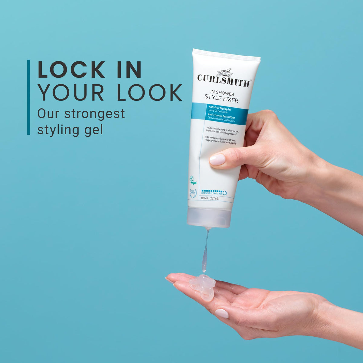 CURLSMITH In-Shower Style Fixer Gel application on curls