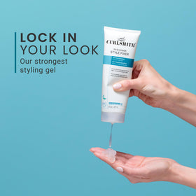 CURLSMITH In-Shower Style Fixer Gel application on curls