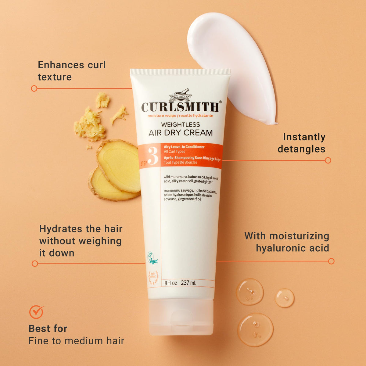 CURLSMITH Weightless Air Dry Cream side view with cap