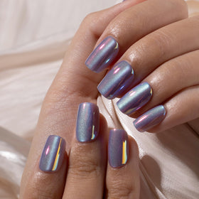 CurvLife Chrome Square Cat Eye Press On Nails Purple close-up