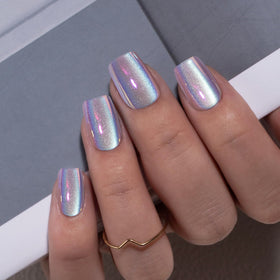 CurvLife Chrome Square Cat Eye Press On Nails Purple front view