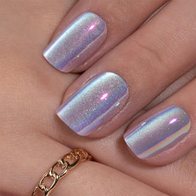 CurvLife Chrome Square Cat Eye Press On Nails Purple with nail glue and accessories