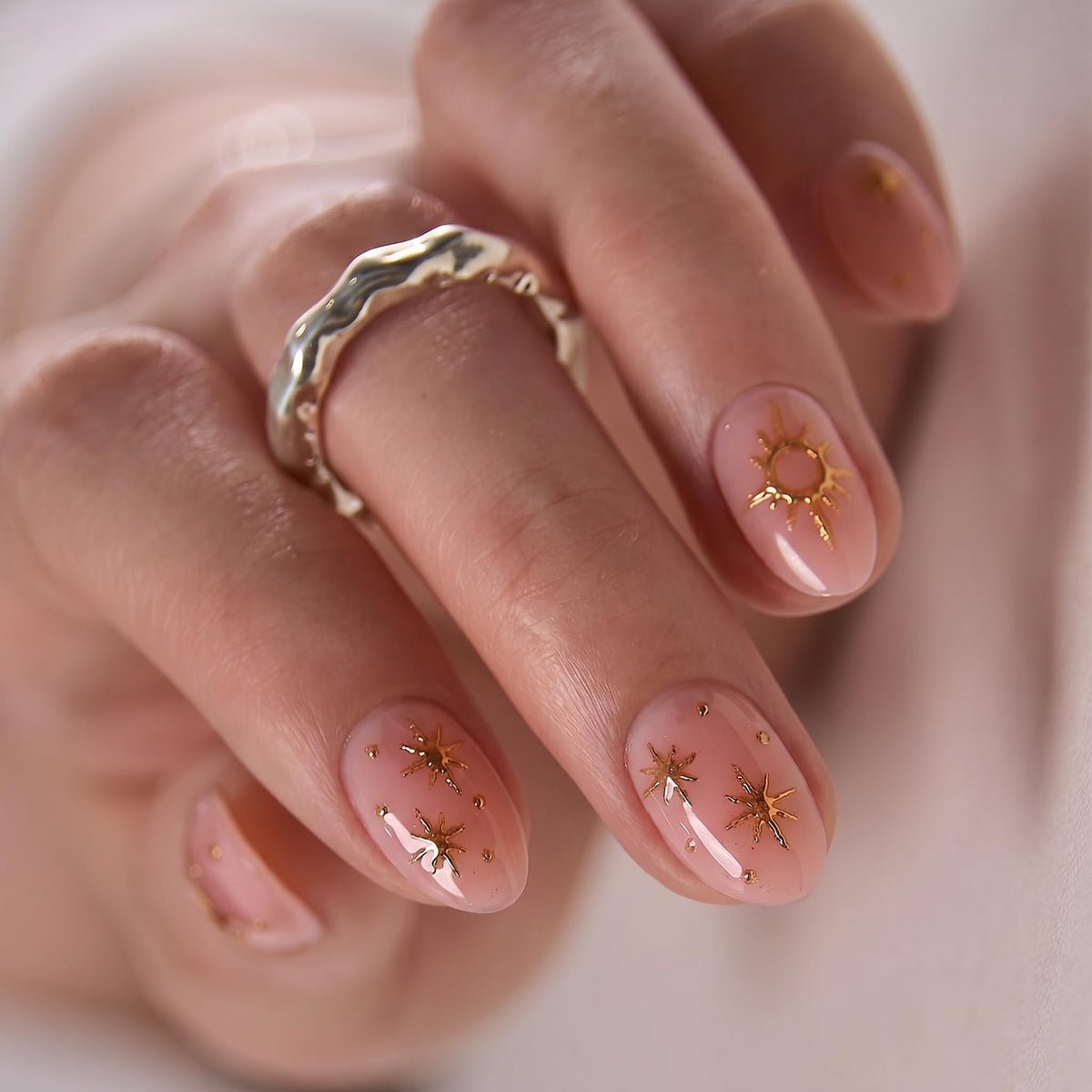 CurvLife Extra Short Almond Cat Eye Press On Nails in Mystic Dawn front view