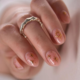 CurvLife Extra Short Almond Cat Eye Press On Nails in Mystic Dawn front view