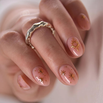 CurvLife Extra Short Almond Cat Eye Press On Nails in Mystic Dawn front view