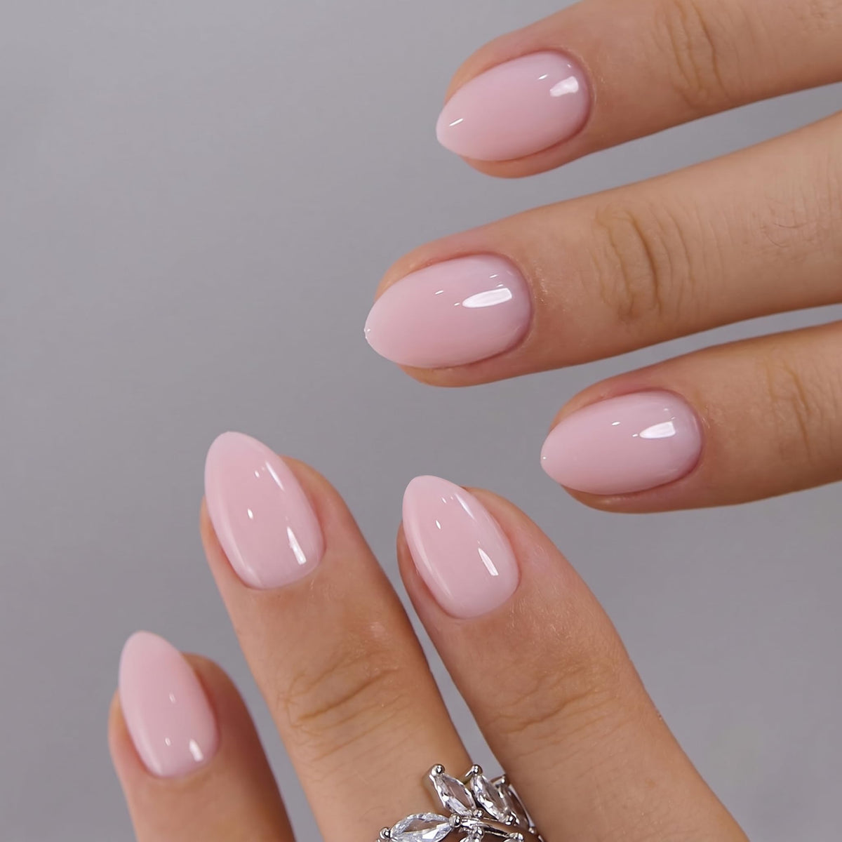 CurvLife Extra Short Almond Press On Nails Blush Veil Nude Pink front view
