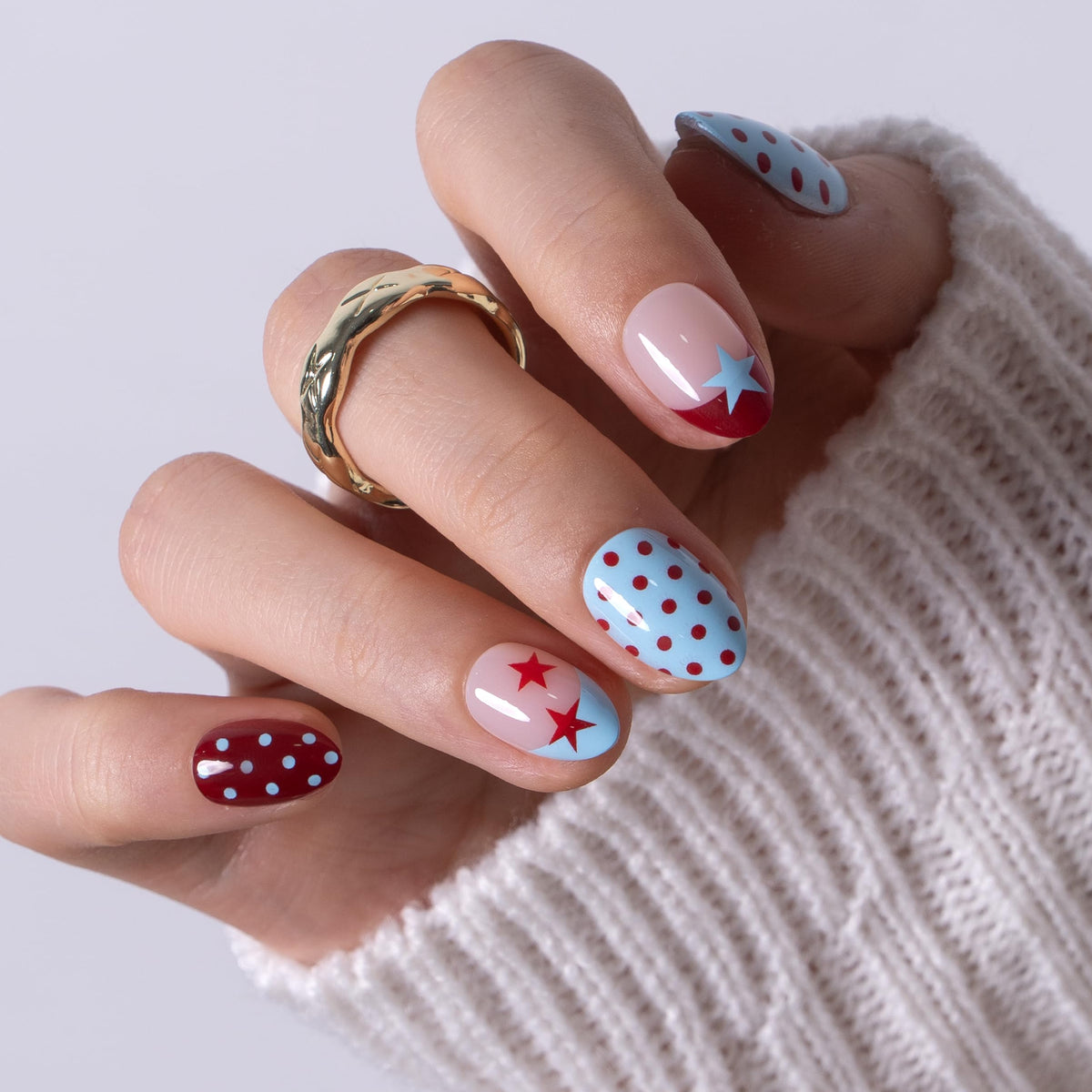 CurvLife Extra Short Almond Press On Nails Cherry Dots packaging