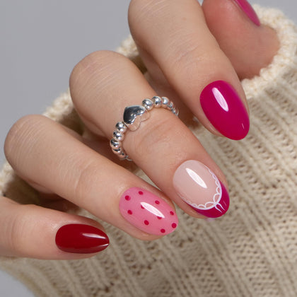 CurvLife Extra Short Almond Press On Nails Cherry Wild Red front view